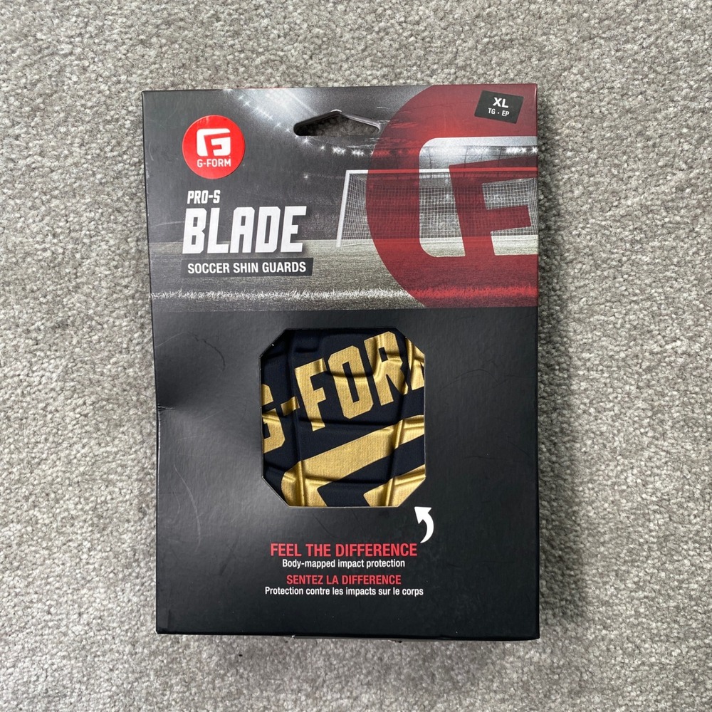 G-Form Pro-S Blade Soccer Shin Guards Adult XL Black Gold SmartFlex NOCSAE